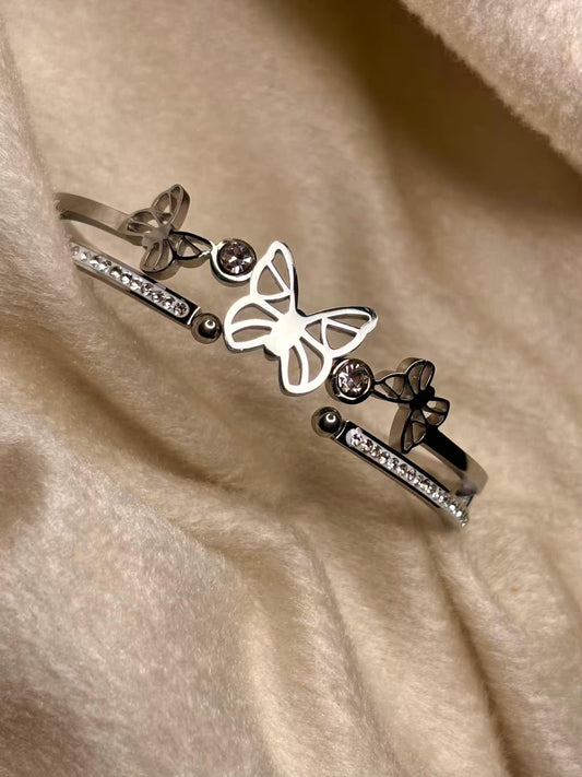 For Thin Wrist Silver Butterfly Triad Bangle Silver plated Premium Bangle 2.2 - 2.4 Size