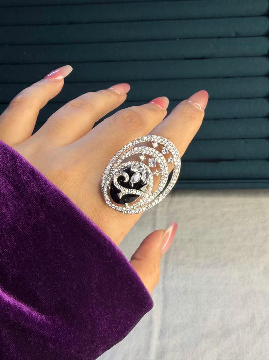 Black Classic Silver Plated Premium Ring (Adjustable)