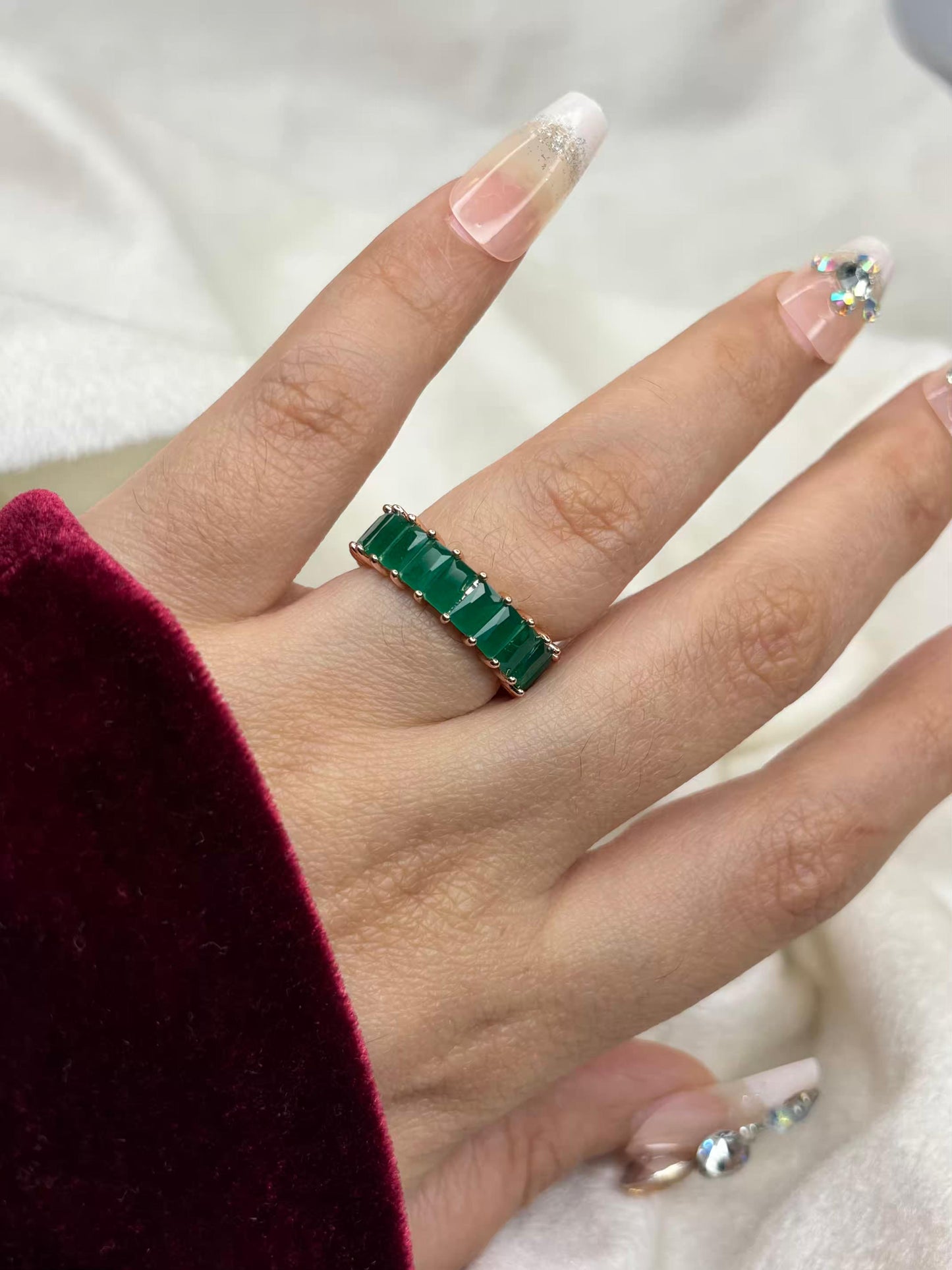 Emerald Square Cut Stone Band 18K Gold Plated Premium Ring