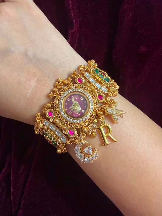 Moon Airplane Heritage Meenakari Watch Rakhi in Premium Swarovski (Free Initial)