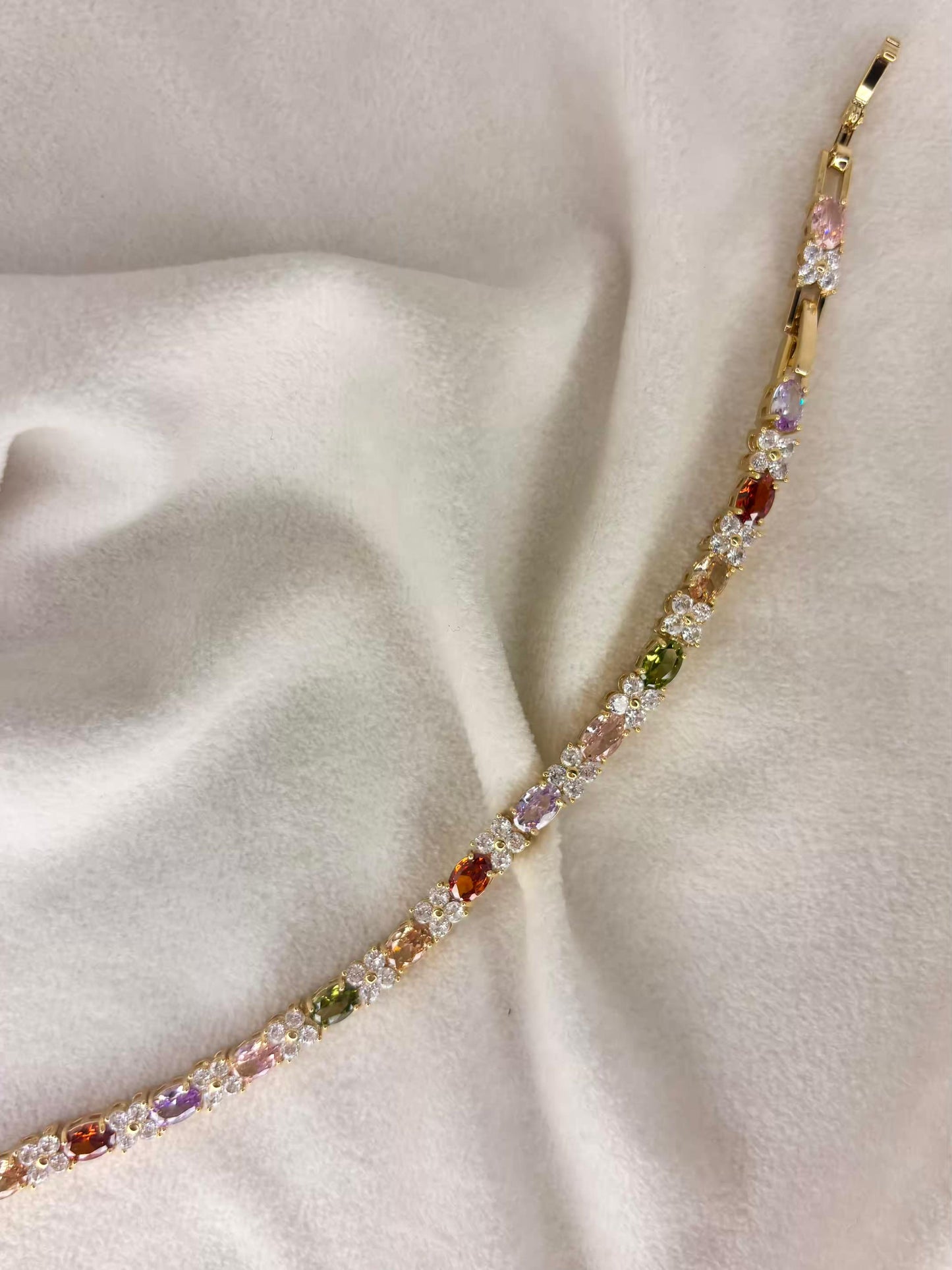 Princess Pastel Flora 18K Gold plated Tennis Bracelet