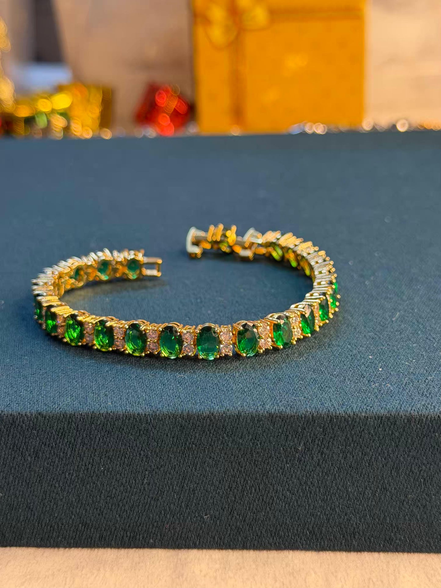 Emerald Aura Luxe Gold Plated Tennis Bracelet