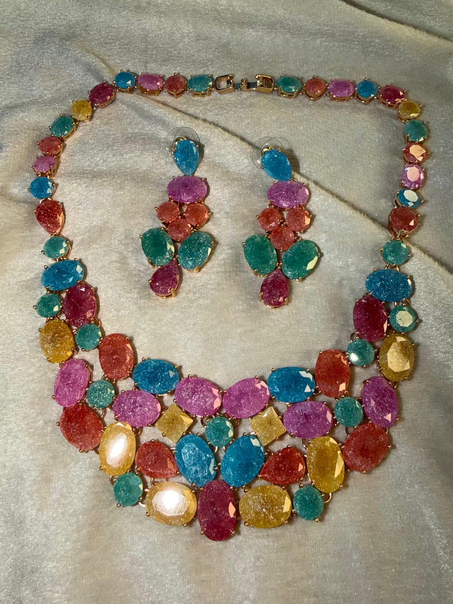 Premium Milky Stones In Rhodium Gold Premium Luxury Plating Necklace Set With Earrings