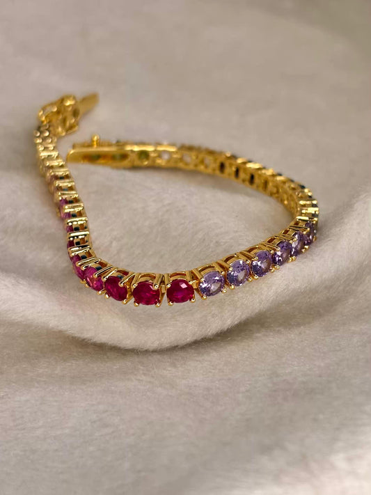 Multicolored Gem Studded 18K Gold plated Premium Tennis Bracelet
