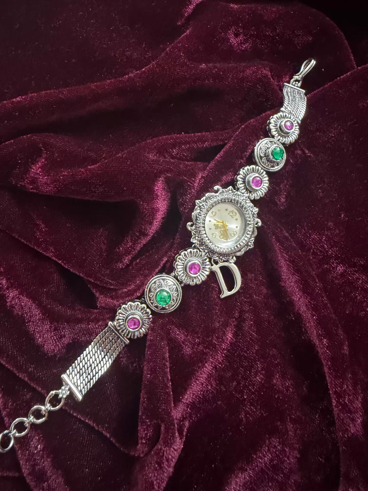 Rajputana Multicolour Elegance Silver-Tone Navratri Oxidised Heritage Watch