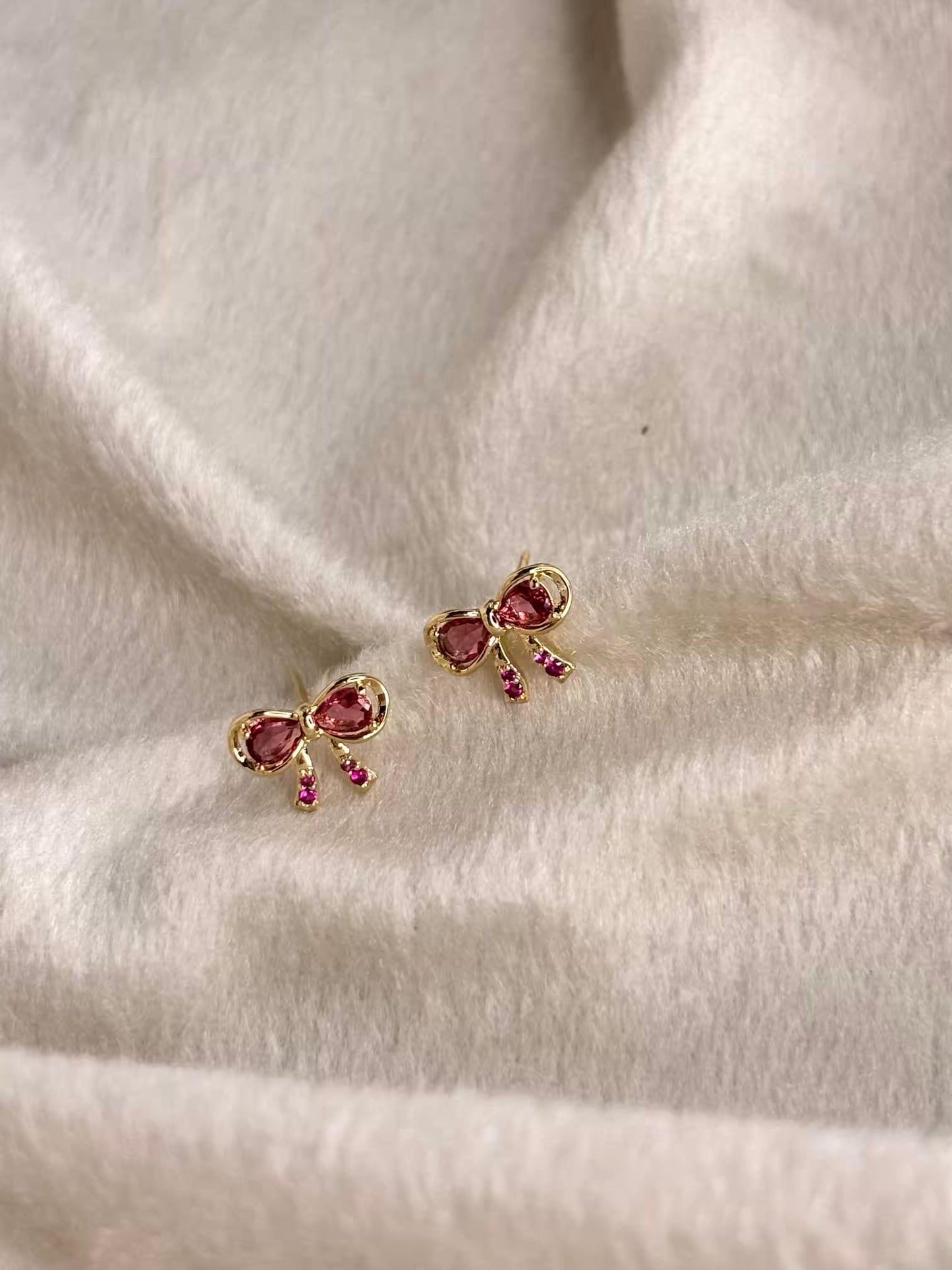Magenta Bow Earrings 18K Gold Plated Premium Earrings