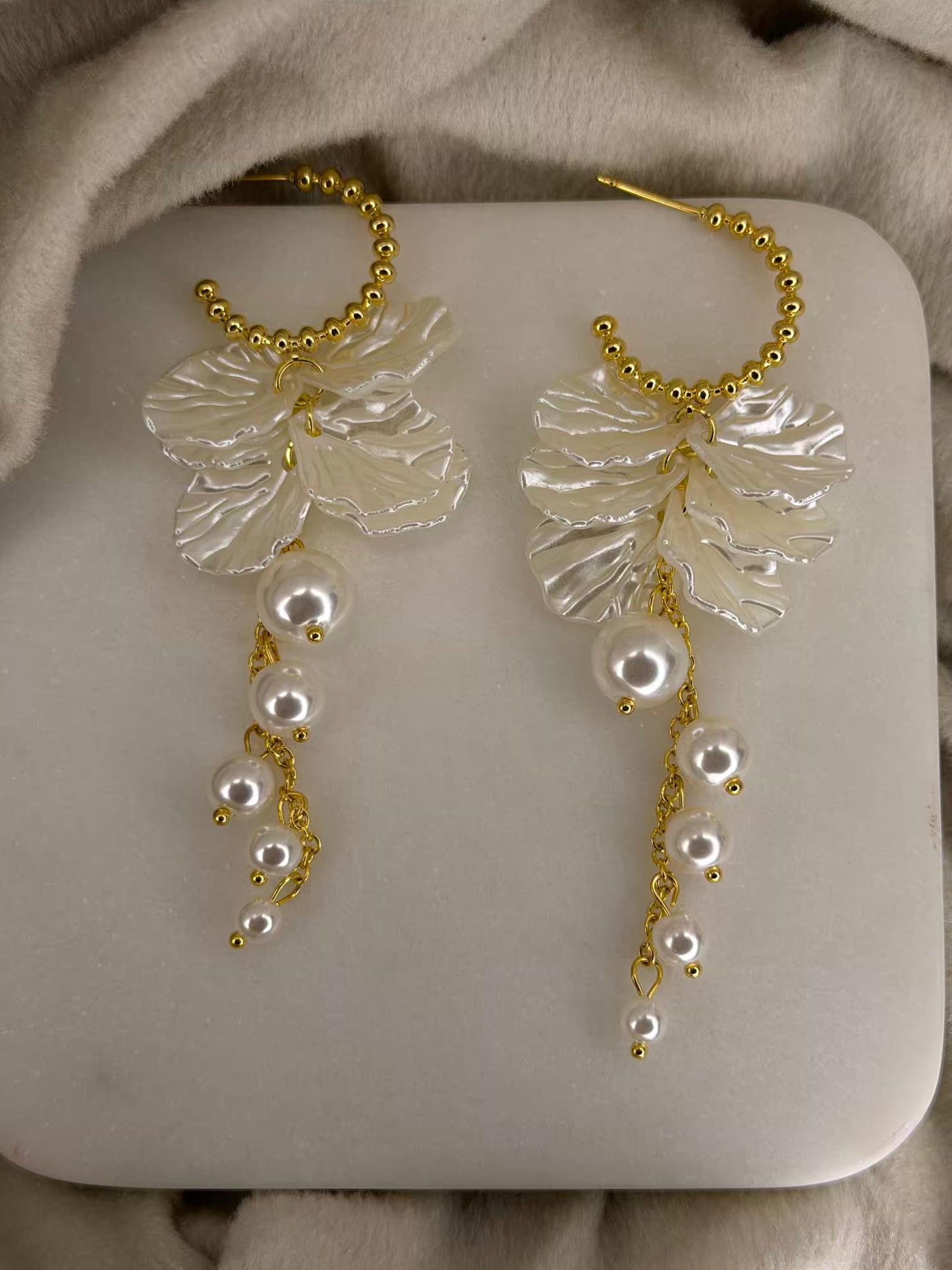 Golden And White Colour Elegant Gold Plated Earrings