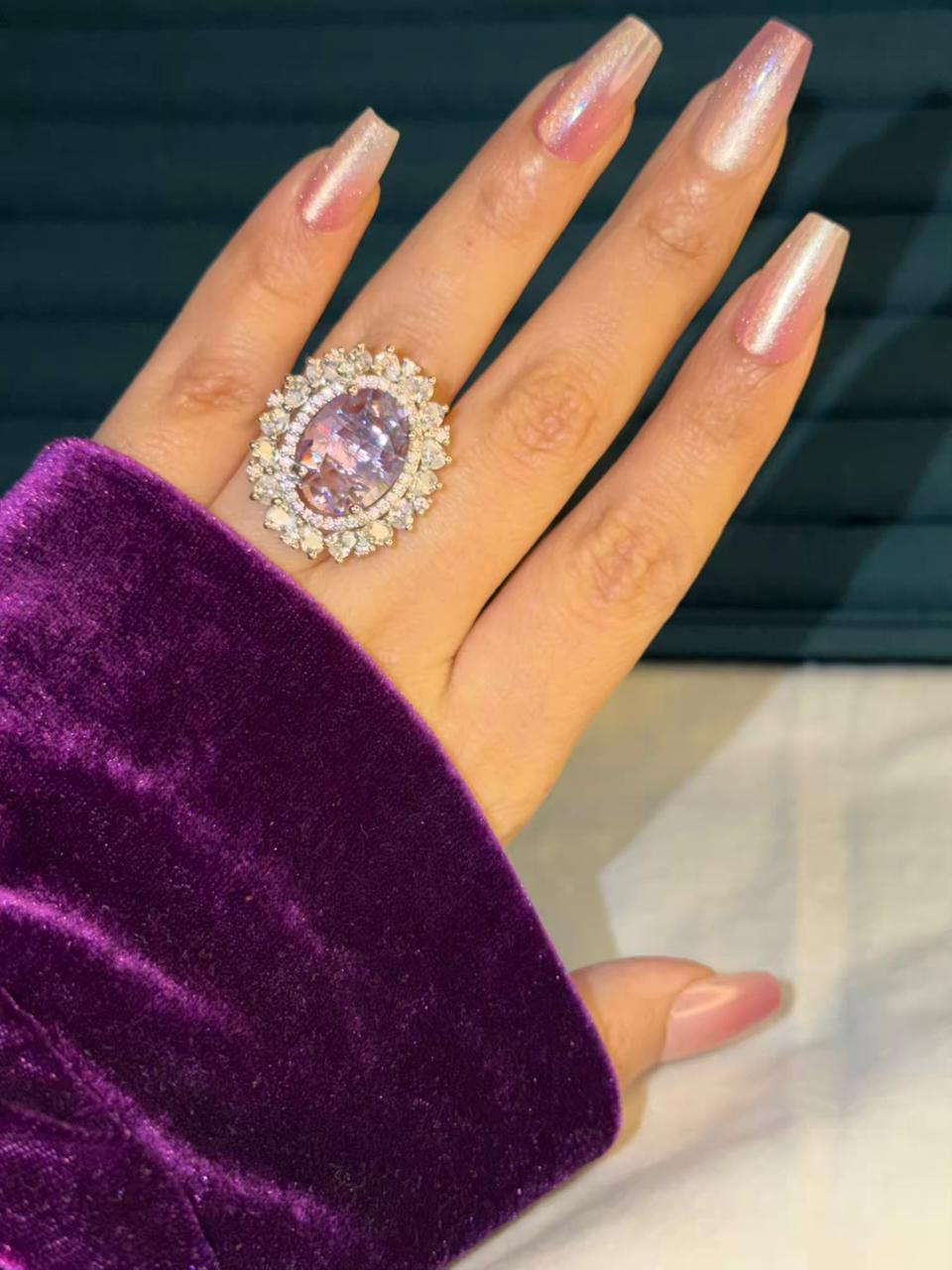 Blush Pink Empress Silver Plated Premium Ring (Adjustable)