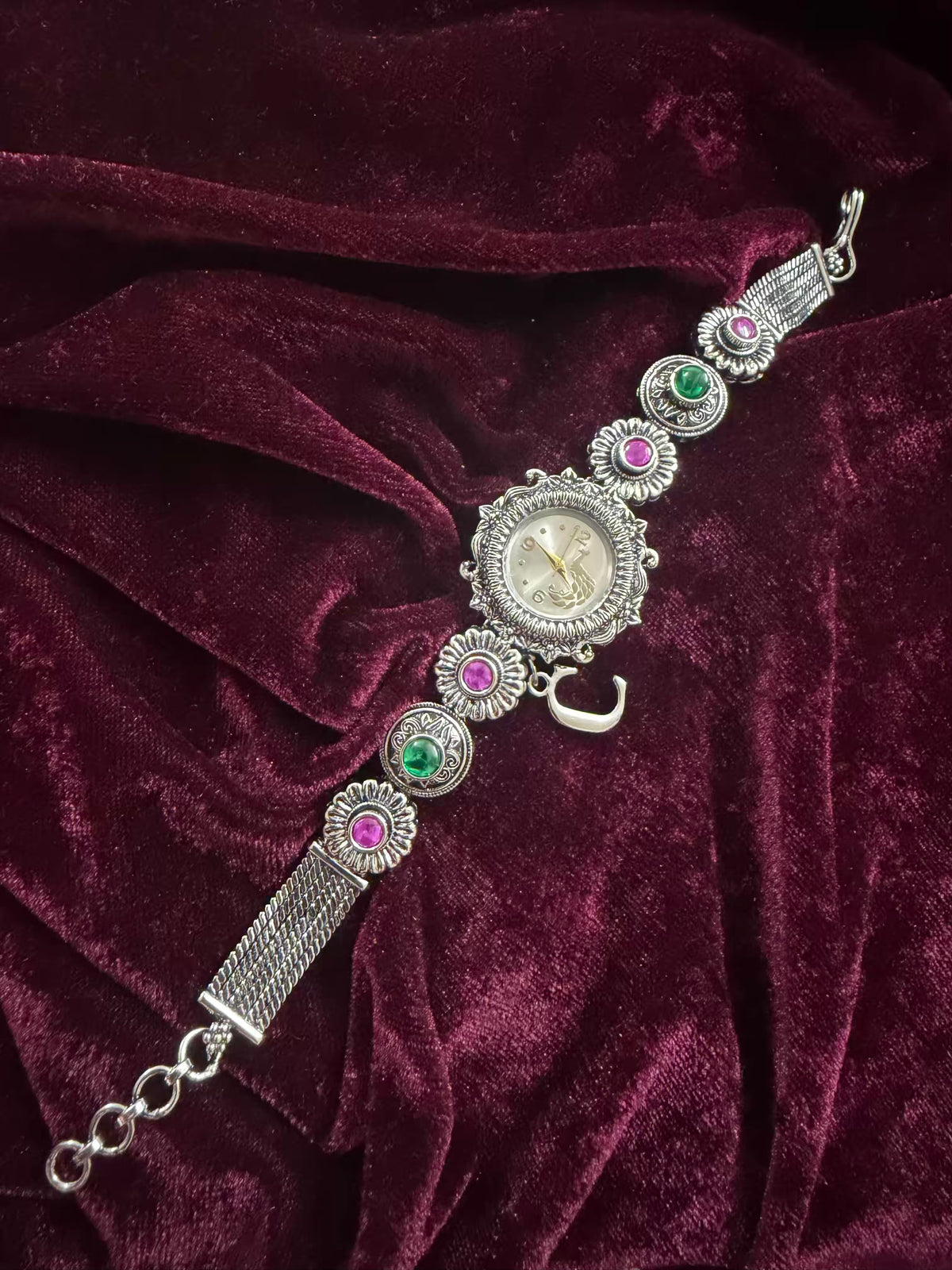 Noor-E-Gul Silver-Tone Navratri Oxidised Heritage Watch
