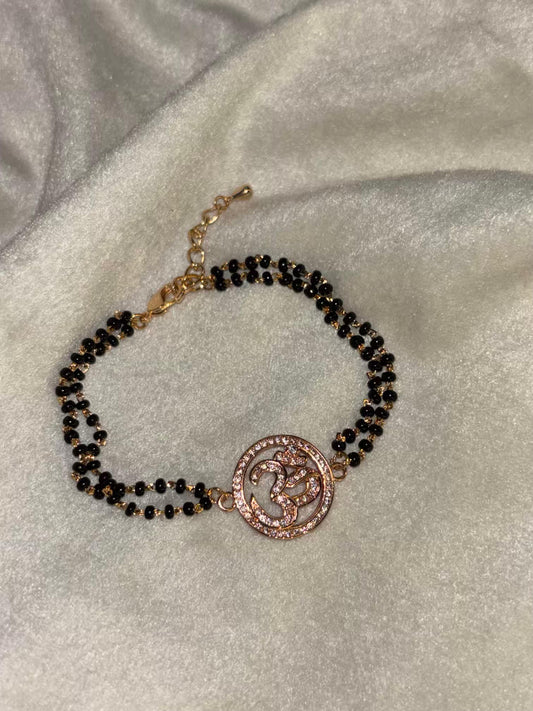 Ik Onkar Ek Onkar Punjabi Khanda  Rose Gold Black Beaded Bracelet Mangalsutra / Nazariya Bracelet ( Rose Gold Plated)