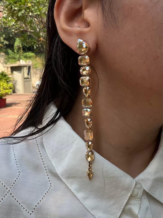 Golden Multi Shape Layers Long Gold Plated Earrings