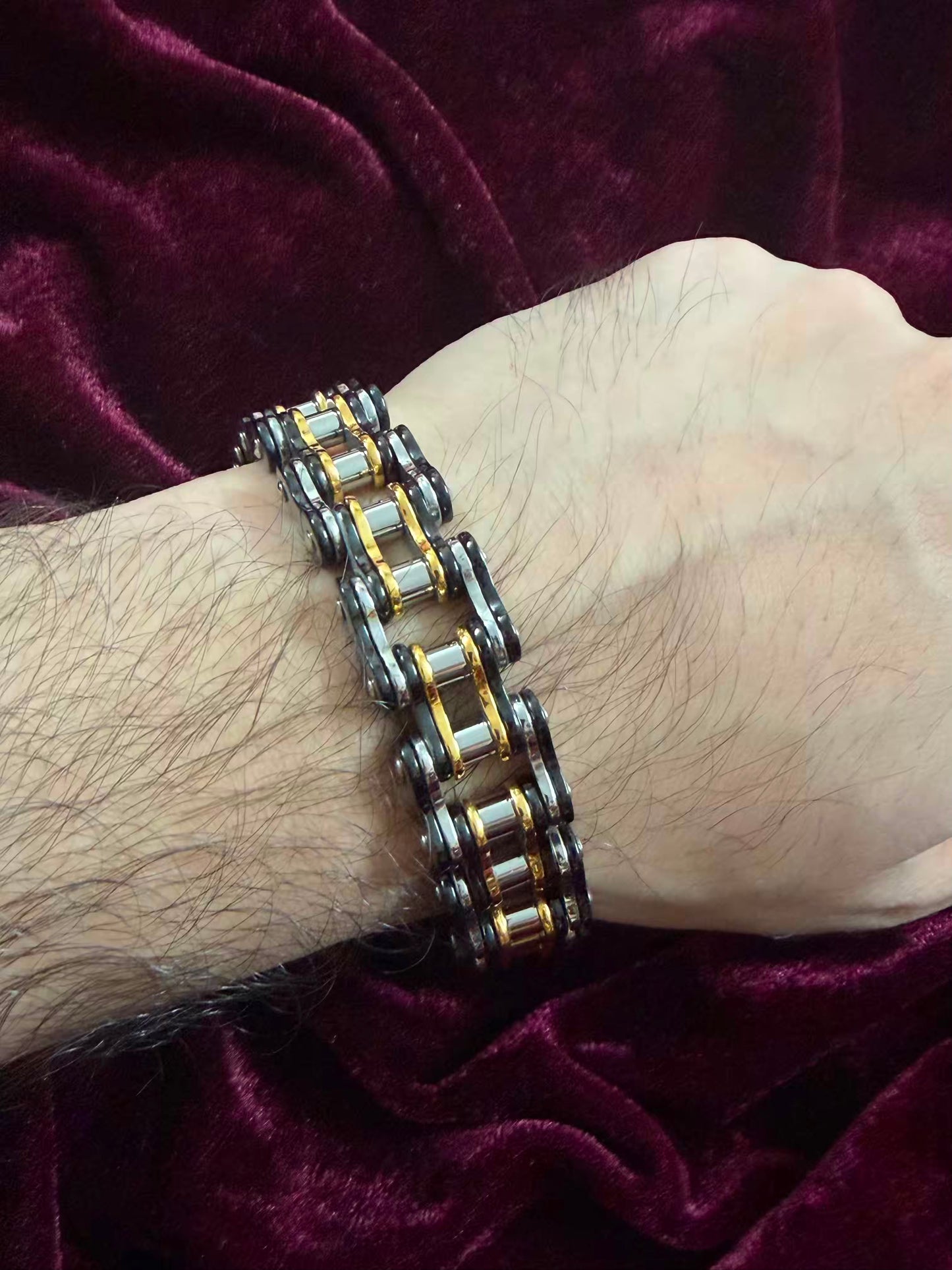 Premium Black & Gold Roller Motorcycle Chain Men's Rakhi Bracelet
