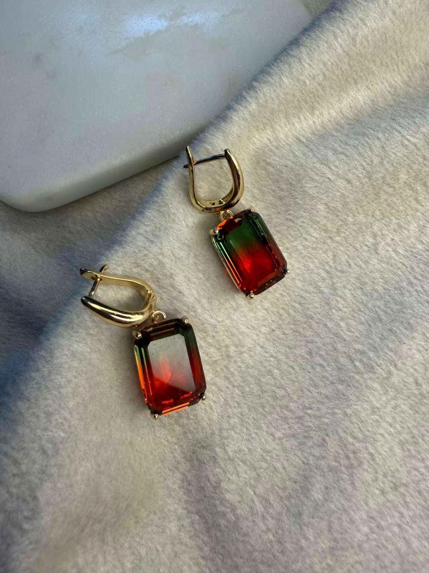 Red And Green Stud Gold Plated Earrings