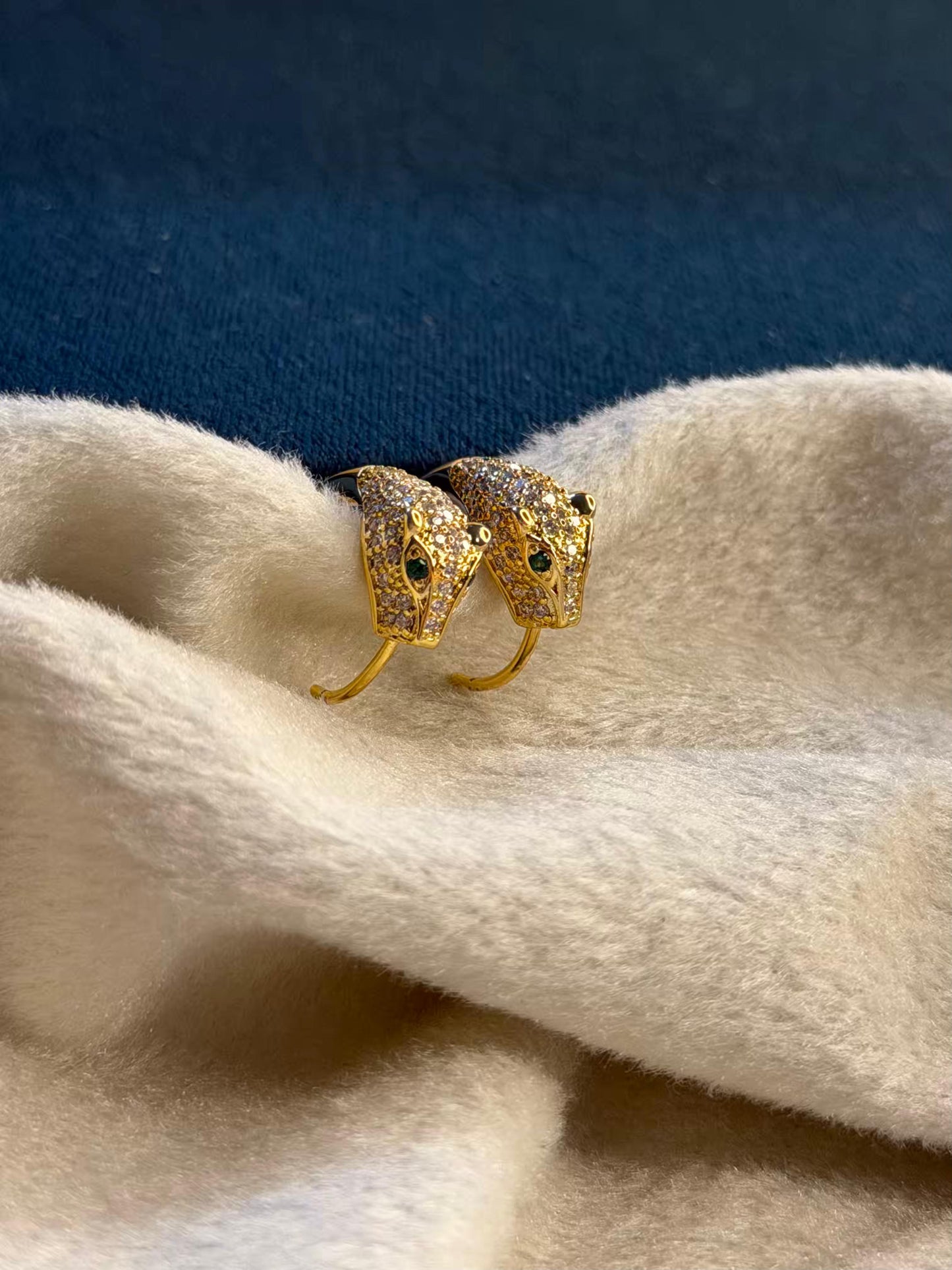 18k Gold Plated Panther Huggies Ear Studs