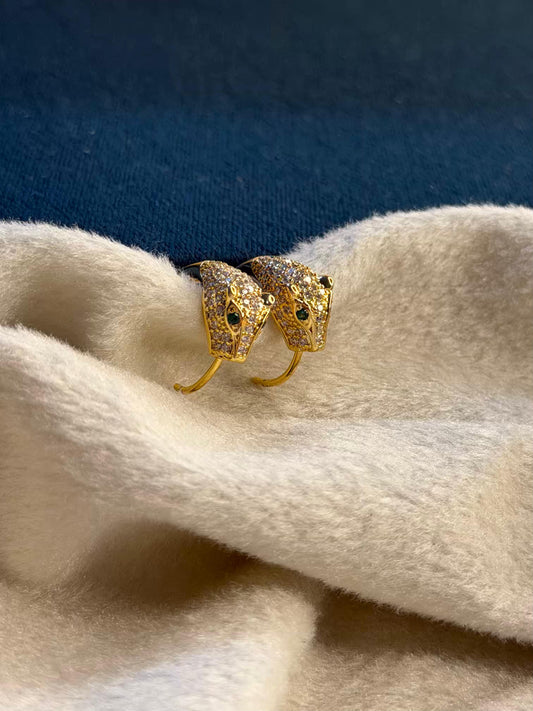 18k Gold Plated Panther Huggies Ear Studs