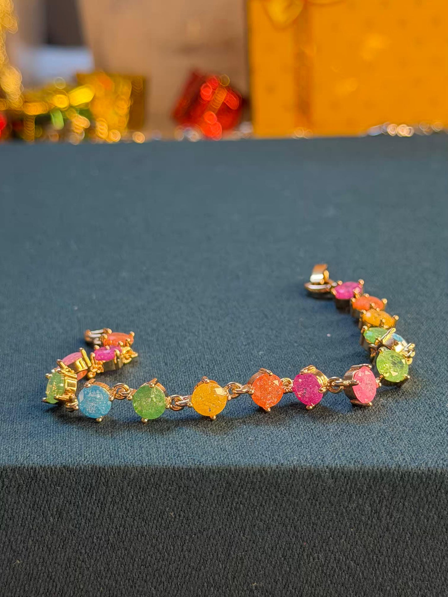 Boho Gem Cascade Gold Plated Tennis Bracelet