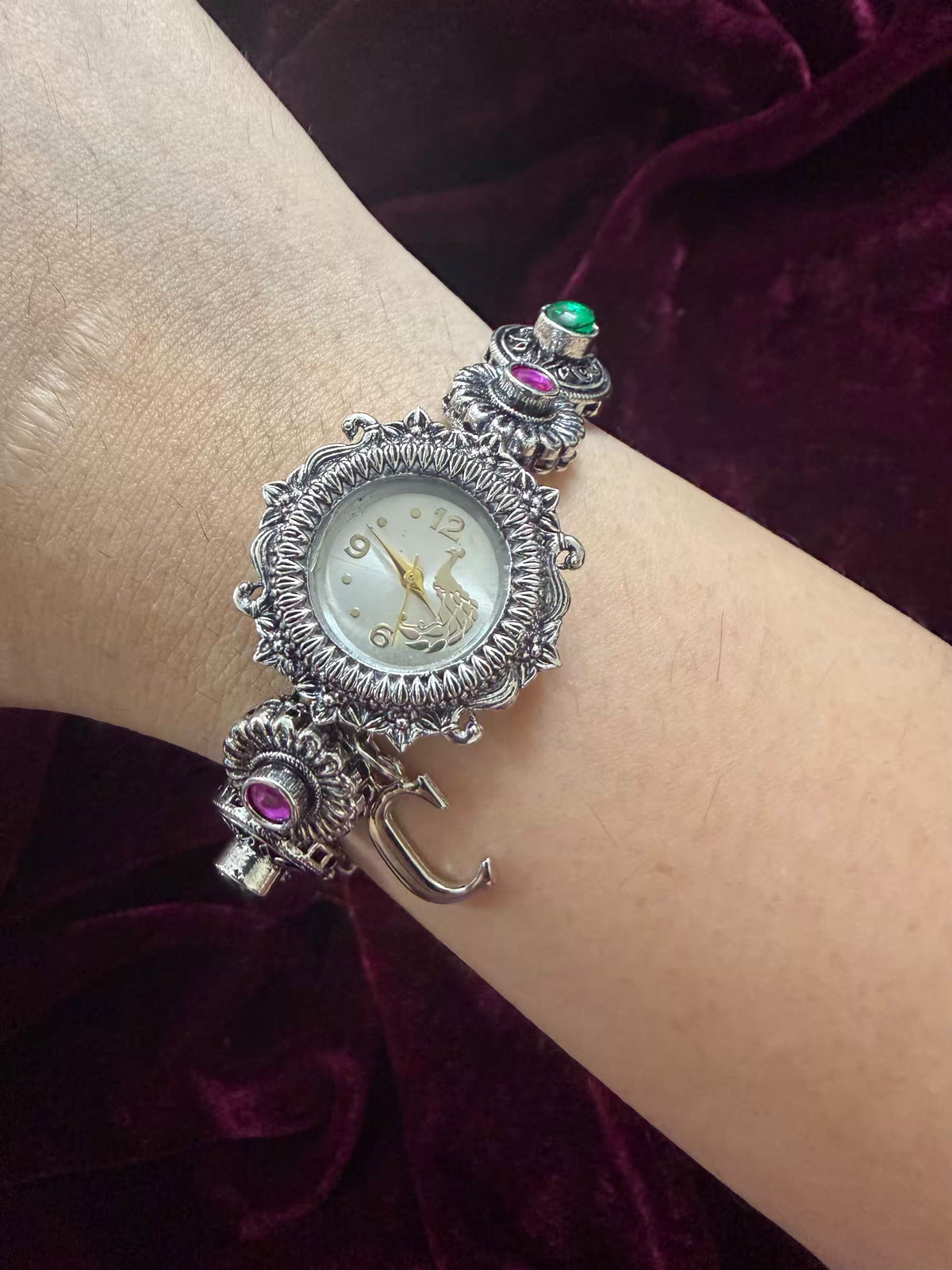 Noor-E-Gul Silver-Tone Navratri Oxidised Heritage Watch
