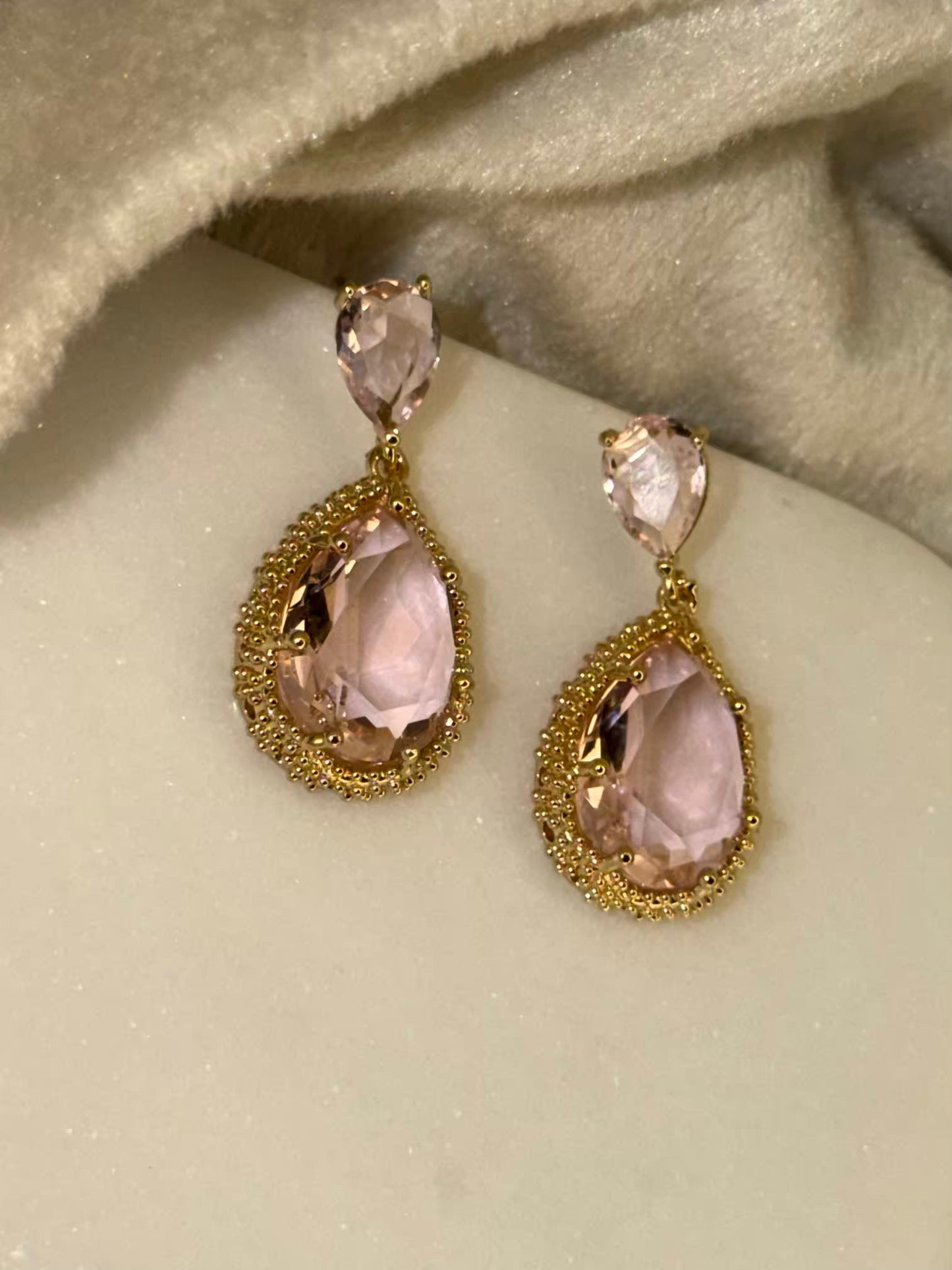 Light Pink Colour Stunning Gold Plated Earrings