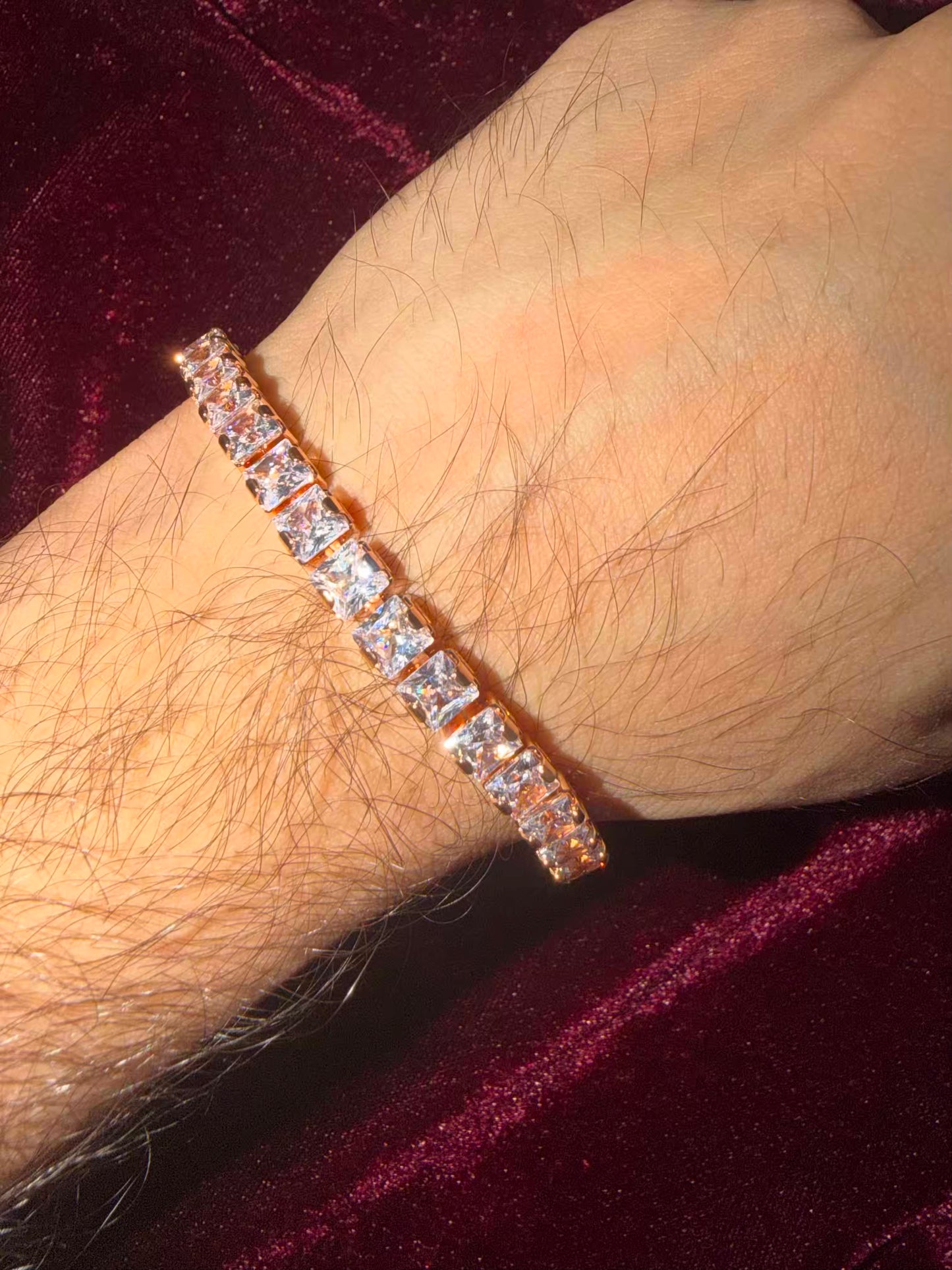 Rose Gold Square Solitaire Tennis Men Rakhi Bracelet