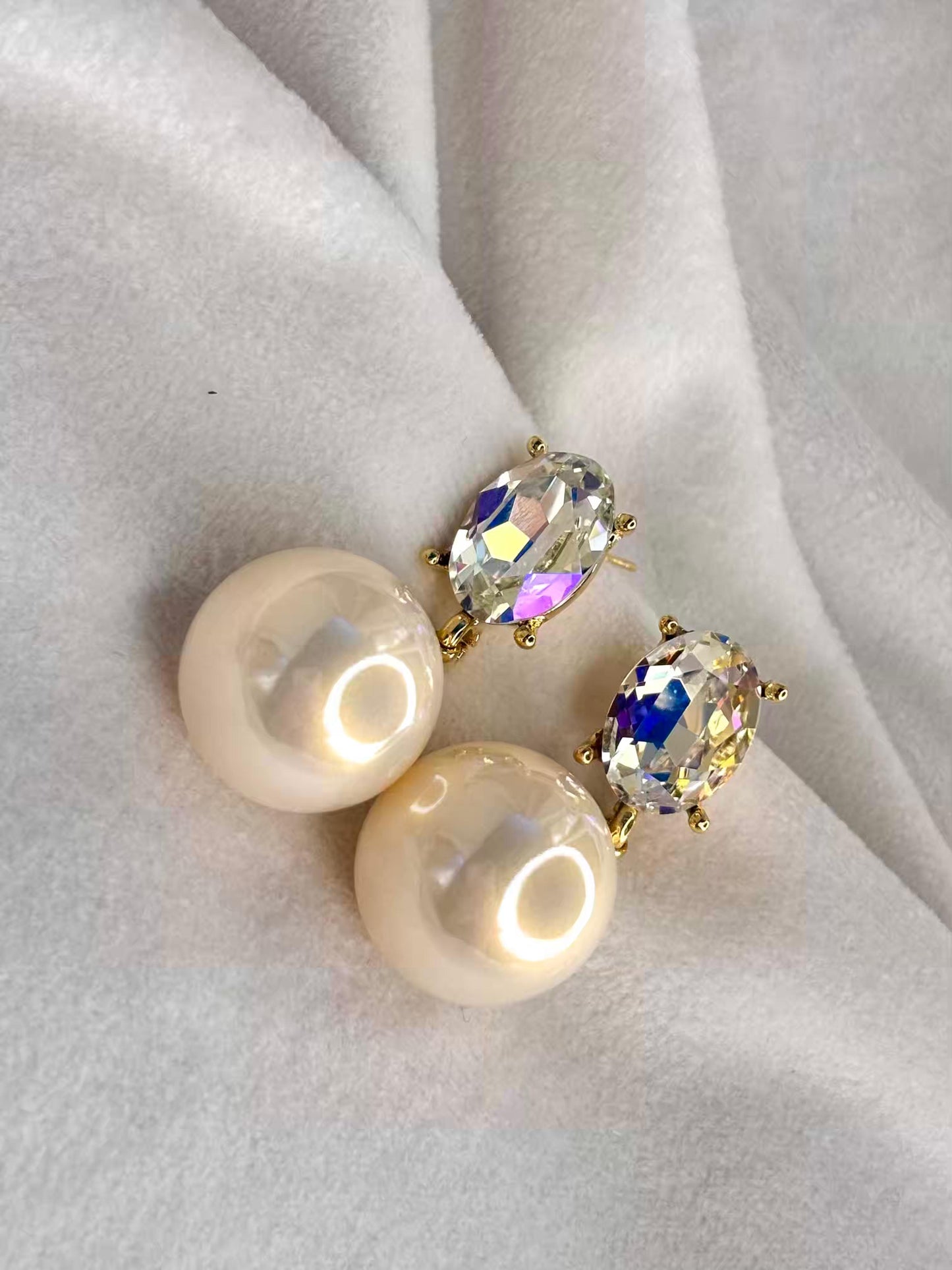 Studded White Pearl Ear Studds 18K Gold Plated Premium Earrings