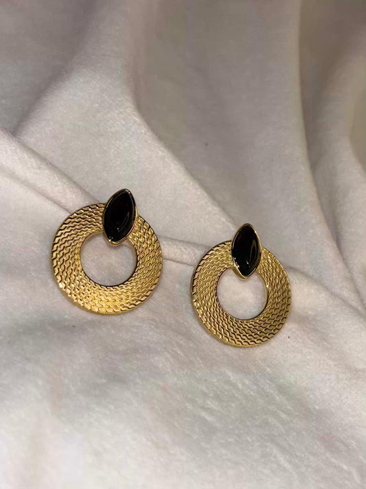 Onyx Stone Ear Studs 18K Gold Plated Premium Earrings