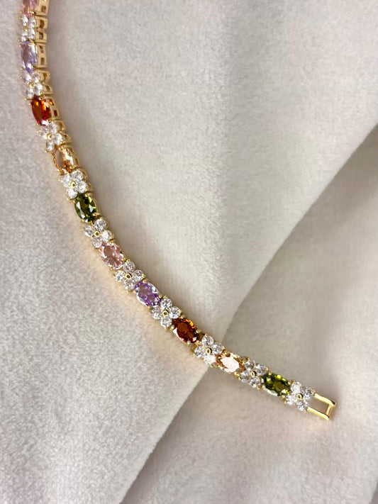 Princess Pastel Flora 18K Gold plated Tennis Bracelet