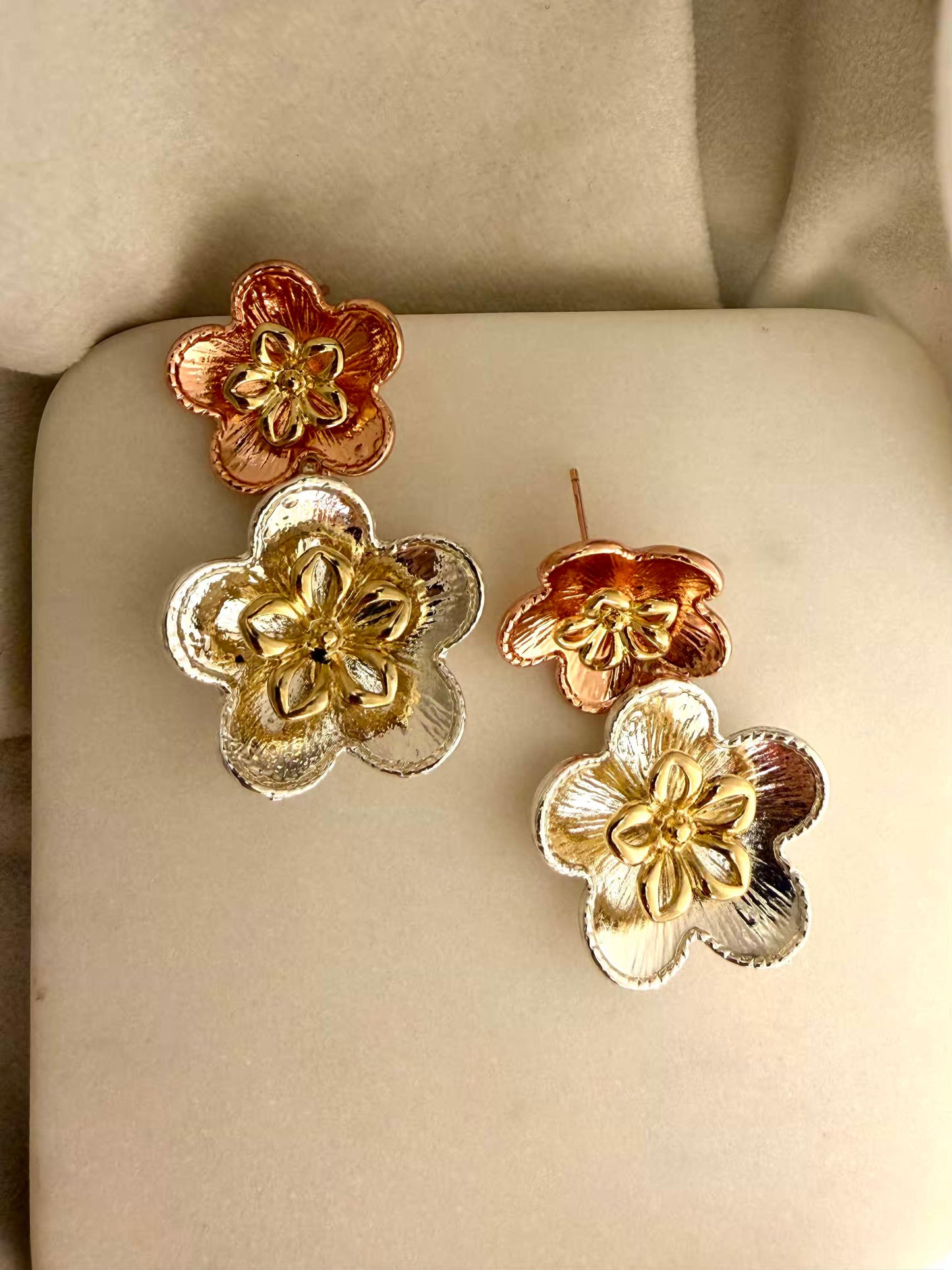 Flower Shaped Stud Gold Plated Earrings