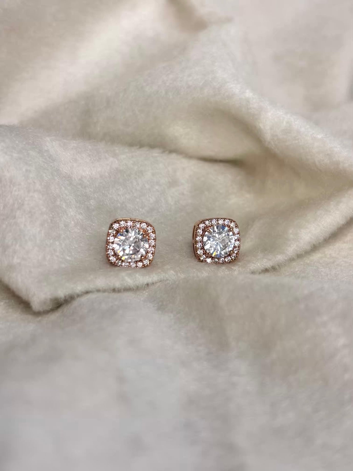 Diamond Halo Studds Rose Gold Plated Premium Earrings