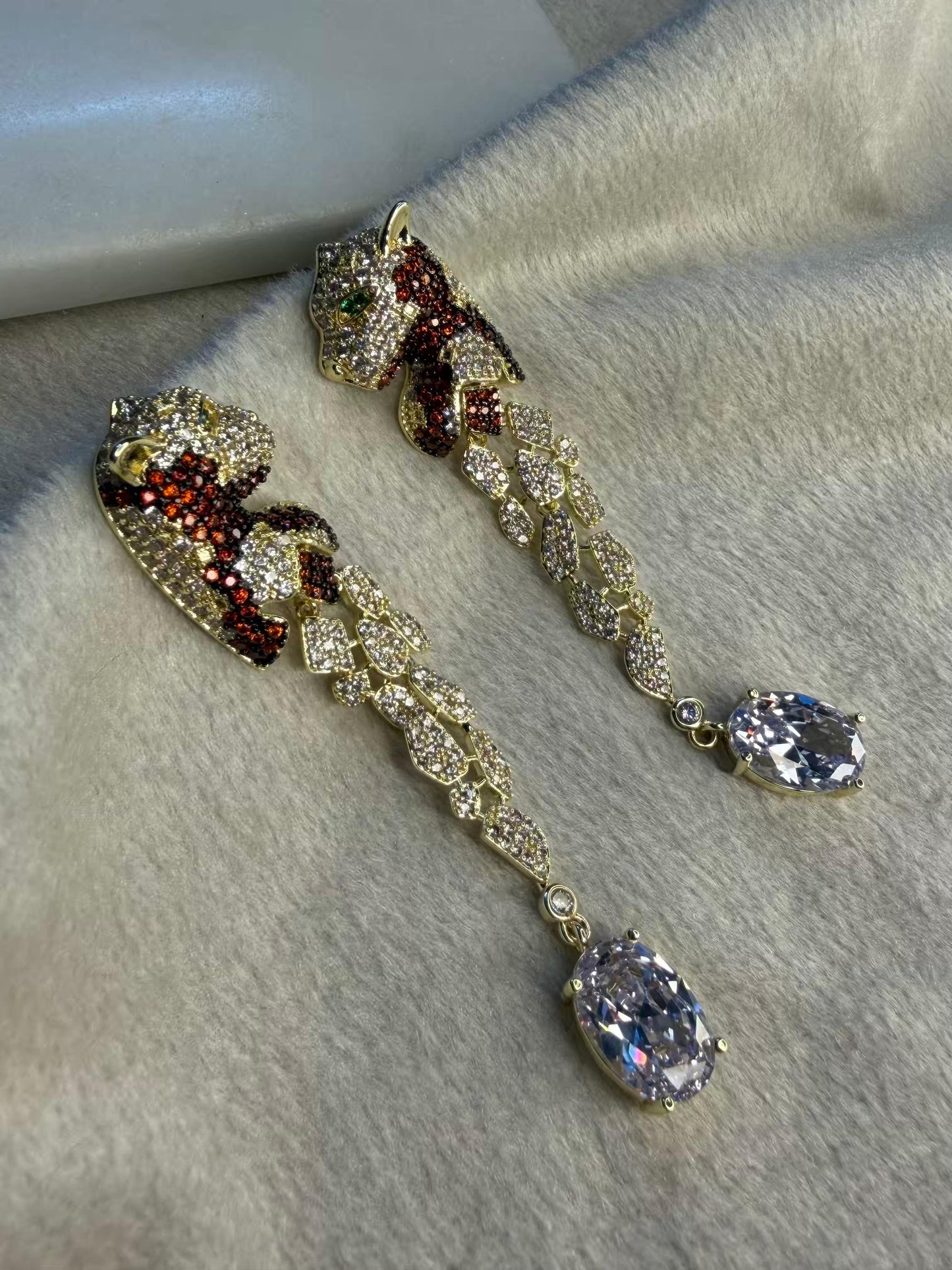 Tiger Drop Luxury Party Wedding Rhodium Gold Plating Earrings