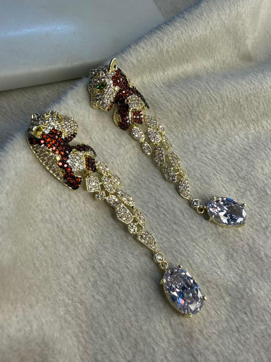 Tiger Drop Luxury Party Wedding Rhodium Gold Plating Earrings