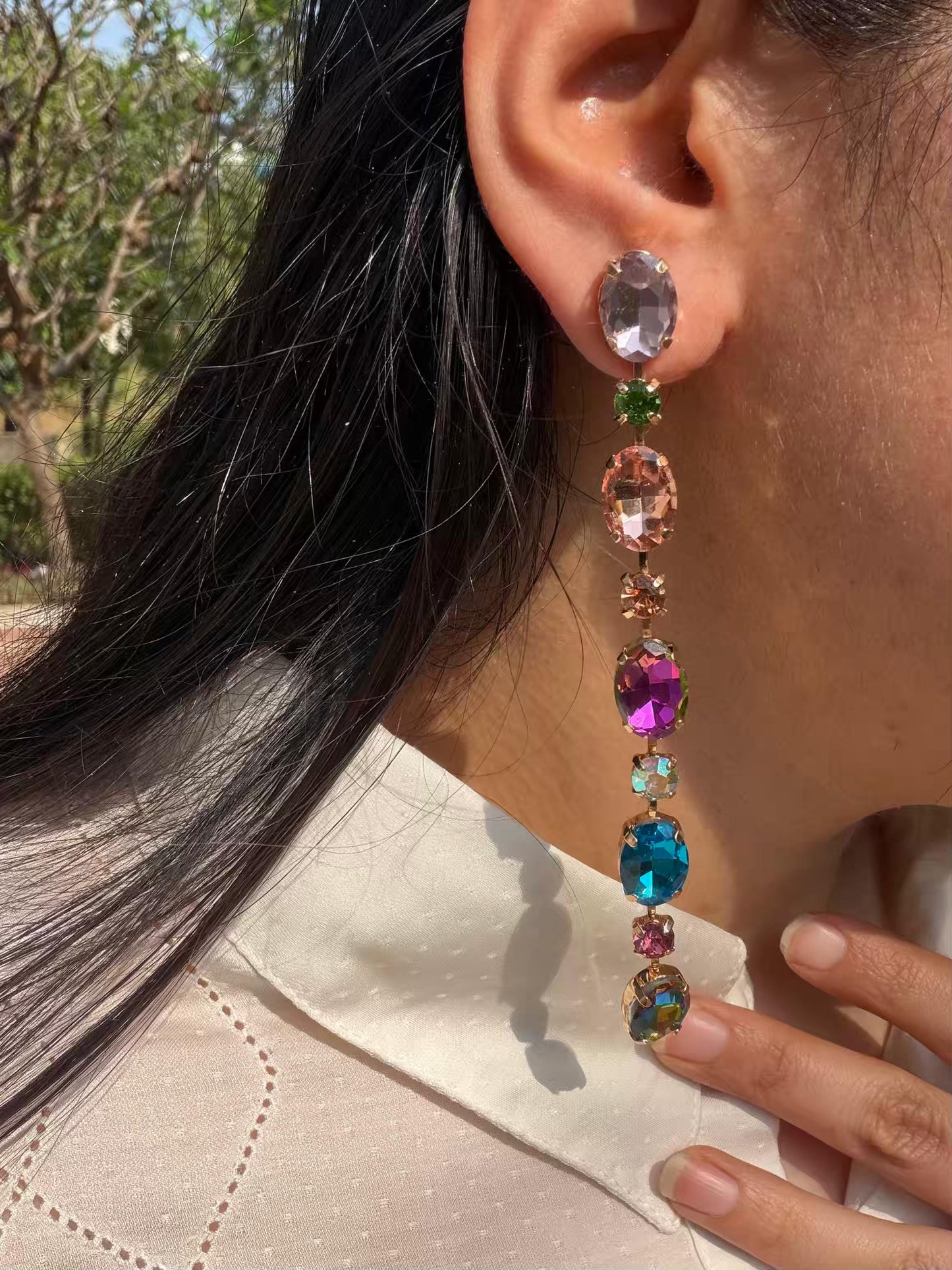 Colourful Long Gold Plated Earrings