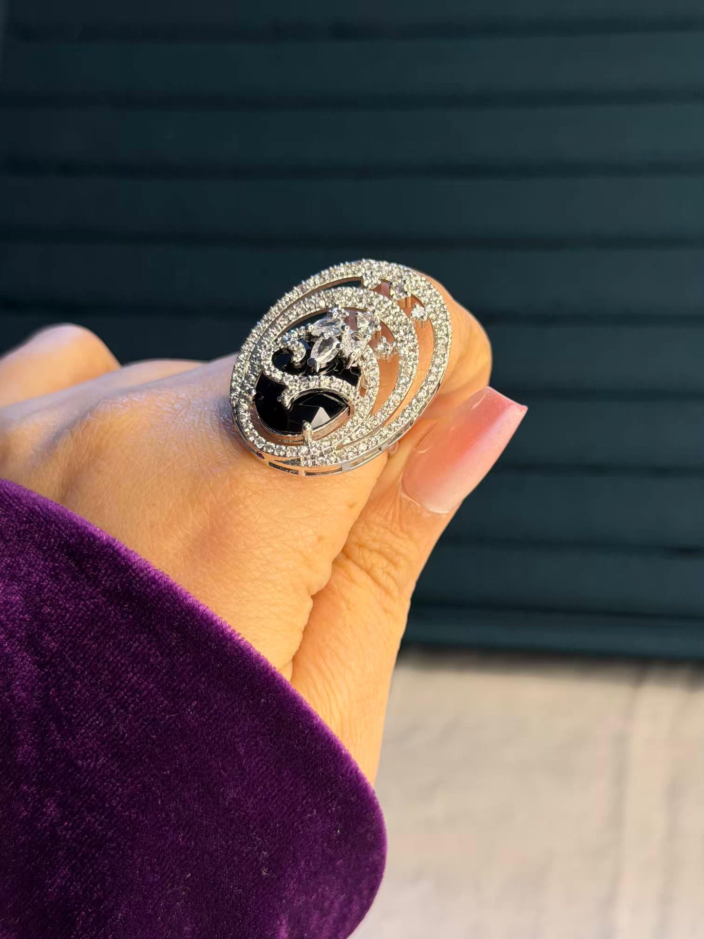 Black Classic Silver Plated Premium Ring (Adjustable)