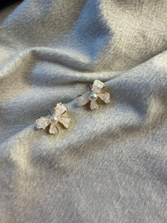 Pearl Blossom Crystal Stud Gold Plated Earrings
