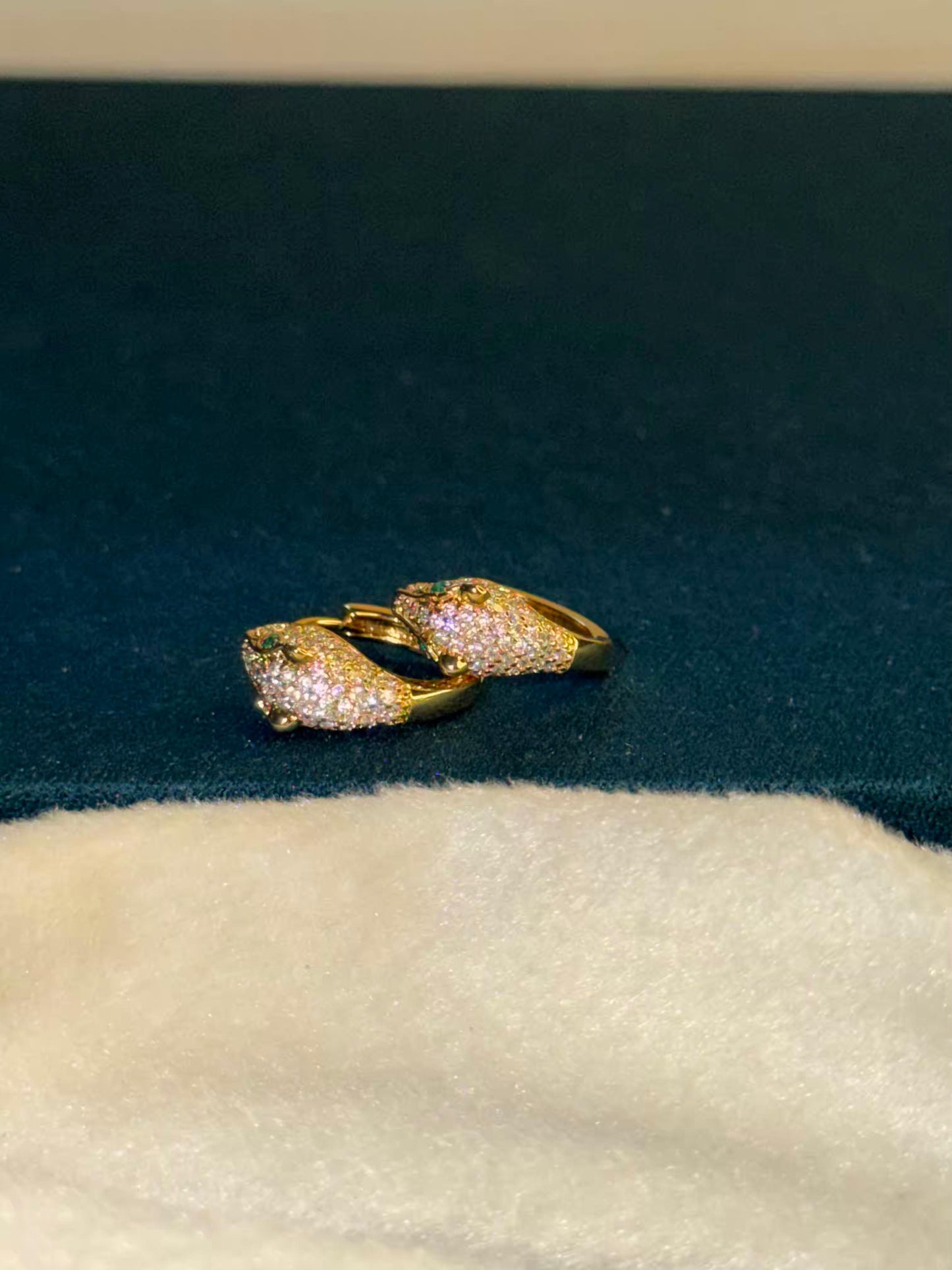 18k Gold Plated Panther Huggies Ear Studs