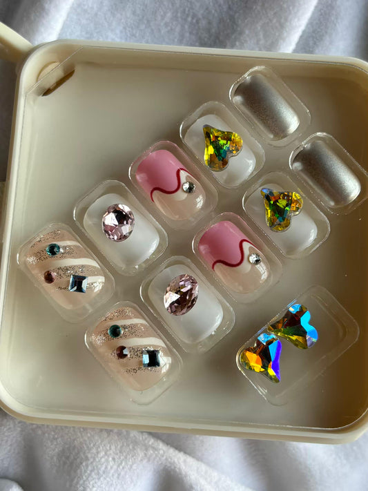 Acrylic Premium Pinky Dream Soft Bow Fancy Press On Nails ( Set of 10 )