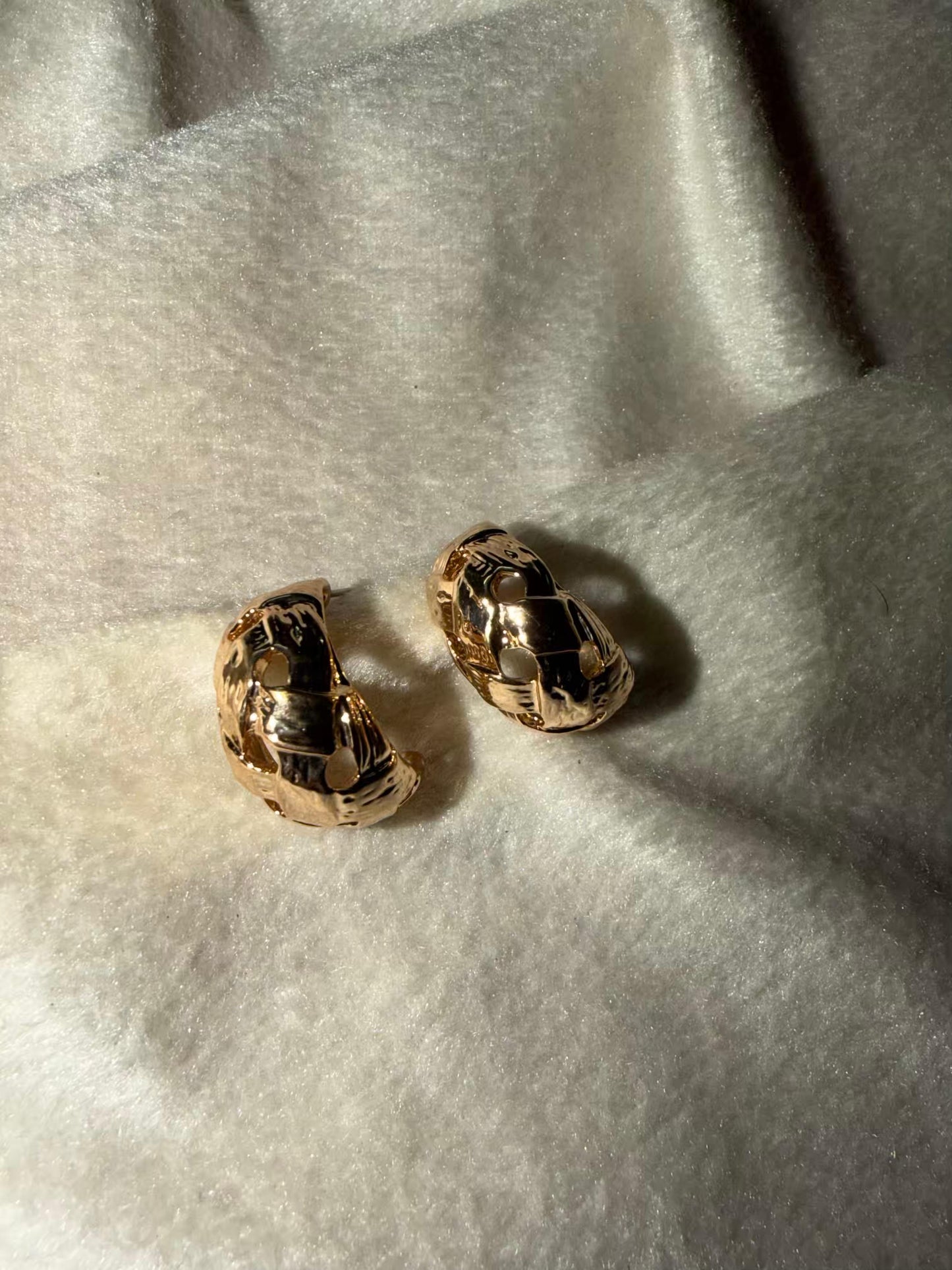 Gold Sculpted Hoop Studs Gold Plated Earrings