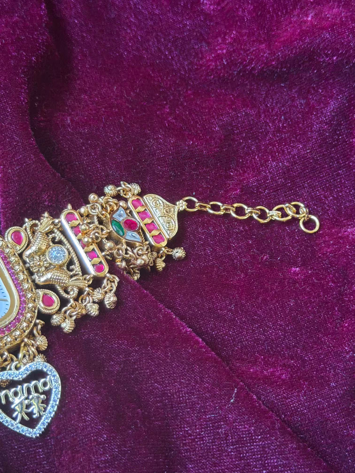 I  Love You Maharani Square Dial Heritage Watch Bracelet in Premium Swarovski – Gold & Ruby Pink