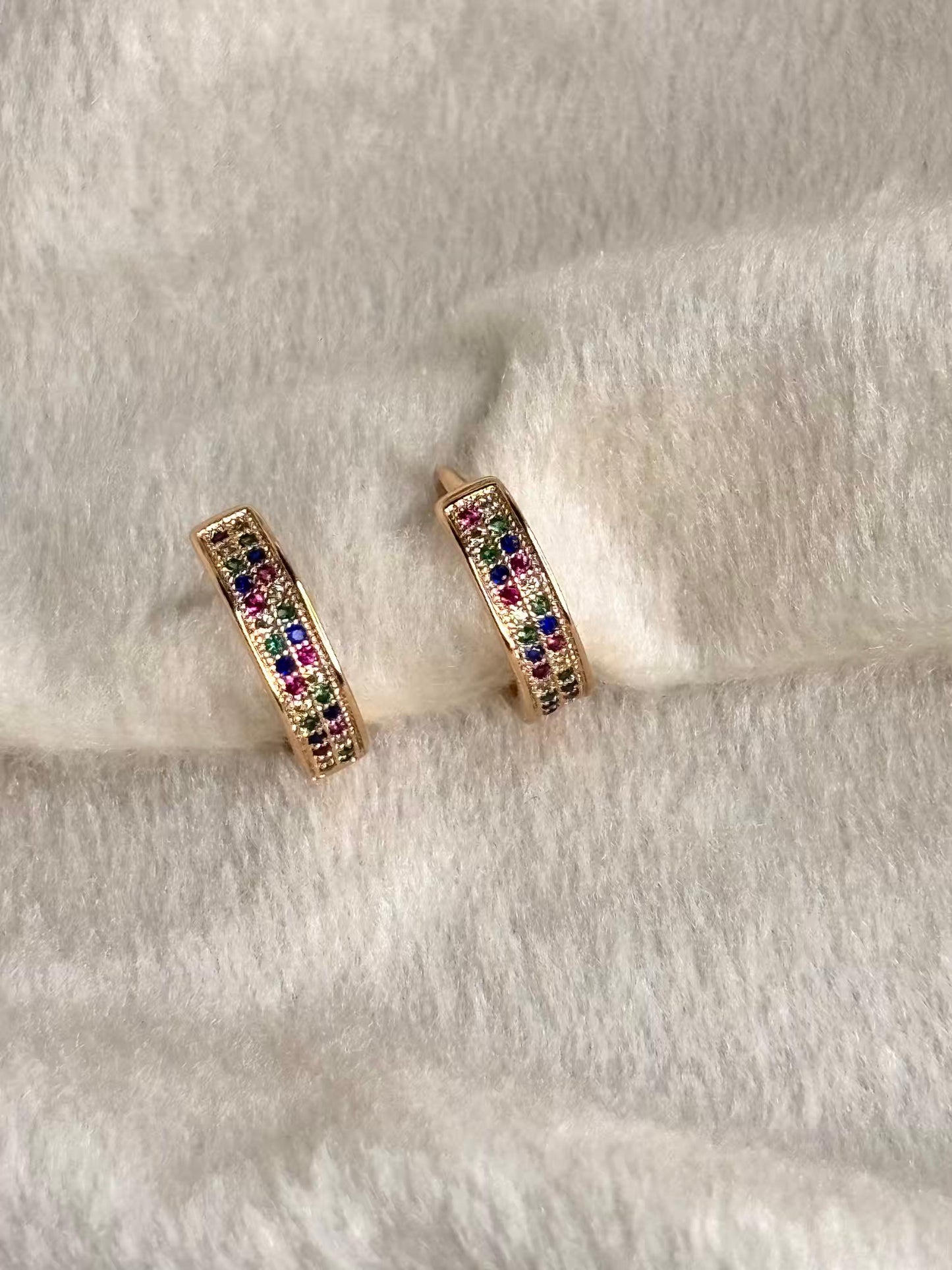 Rainbow Square Cut Hoop Earrings 18K Gold Plated Premium Earrings
