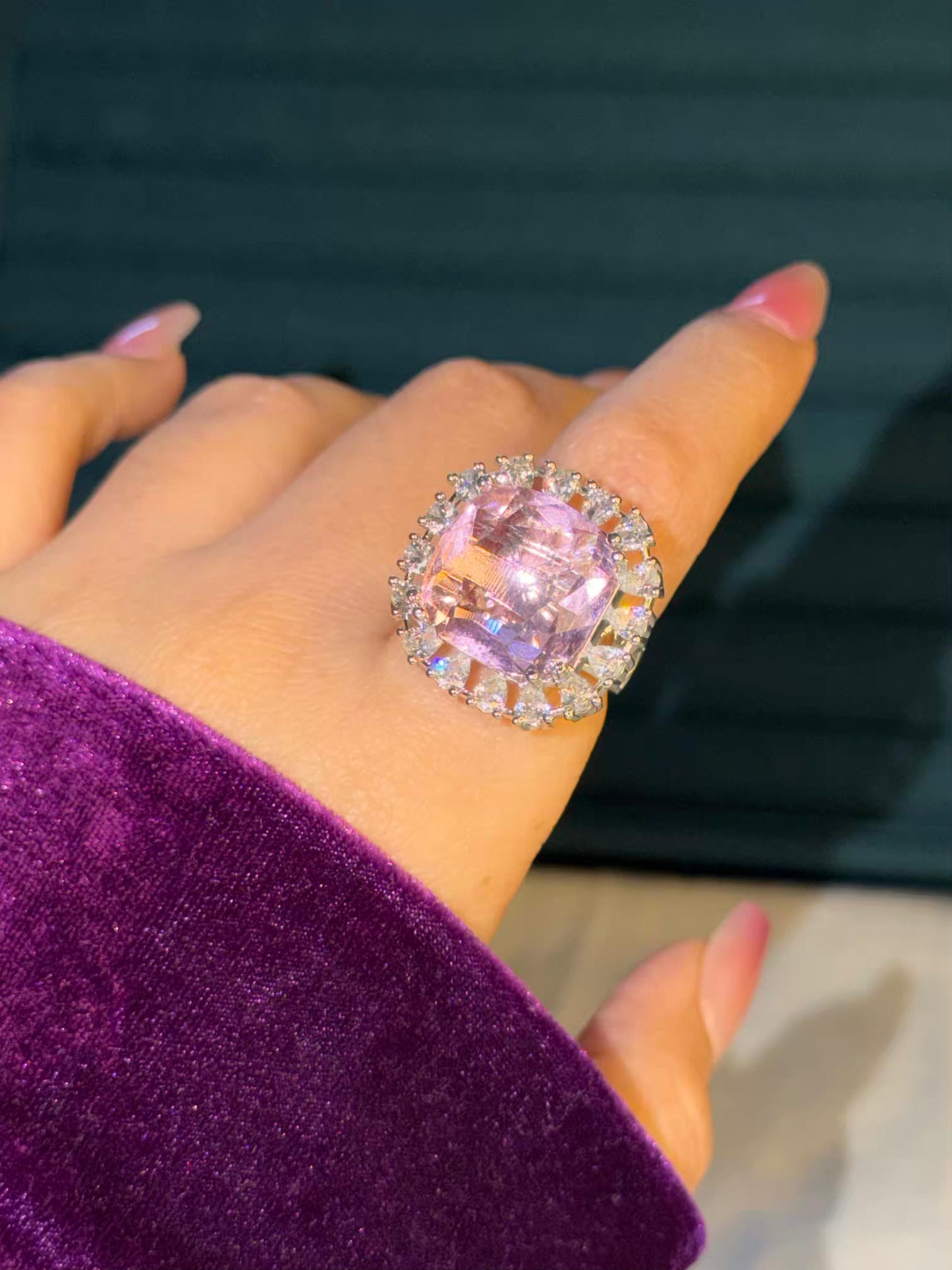 Blush Square Statement Silver Plated Premium Ring (Adjustable)