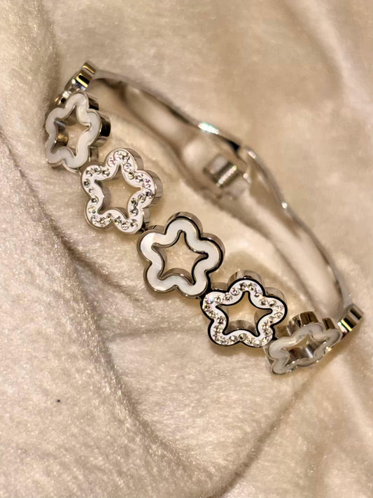 For Thin Wrist Studded Silver Clover Stack Bangle  Silver plated Premium Bangle 2.2 - 2.4 Size