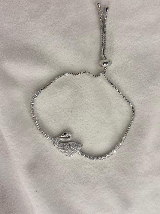 Glimmering Swan Silver Plated Premium Adjustable Chain Bracelet