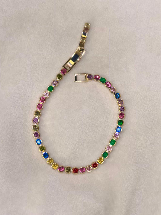 Round Multicolour Bliss 18K Gold plated Tennis Bracelet