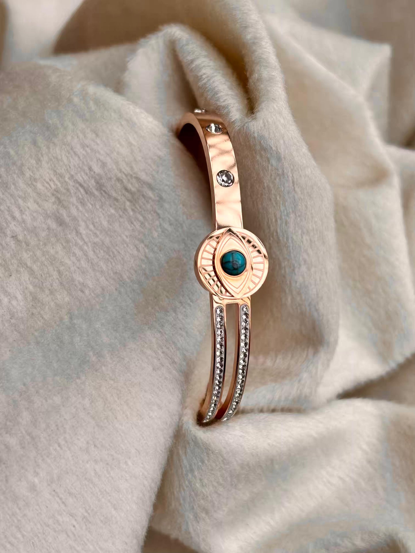 For Thin Wrist Turquoise Eye Bangle 18K Gold plated Premium Bangle 2.2 - 2.4 Size