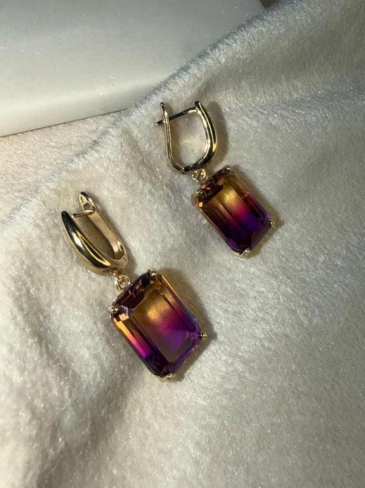 Sunset Ametrine Stud Gold Plated Earrings
