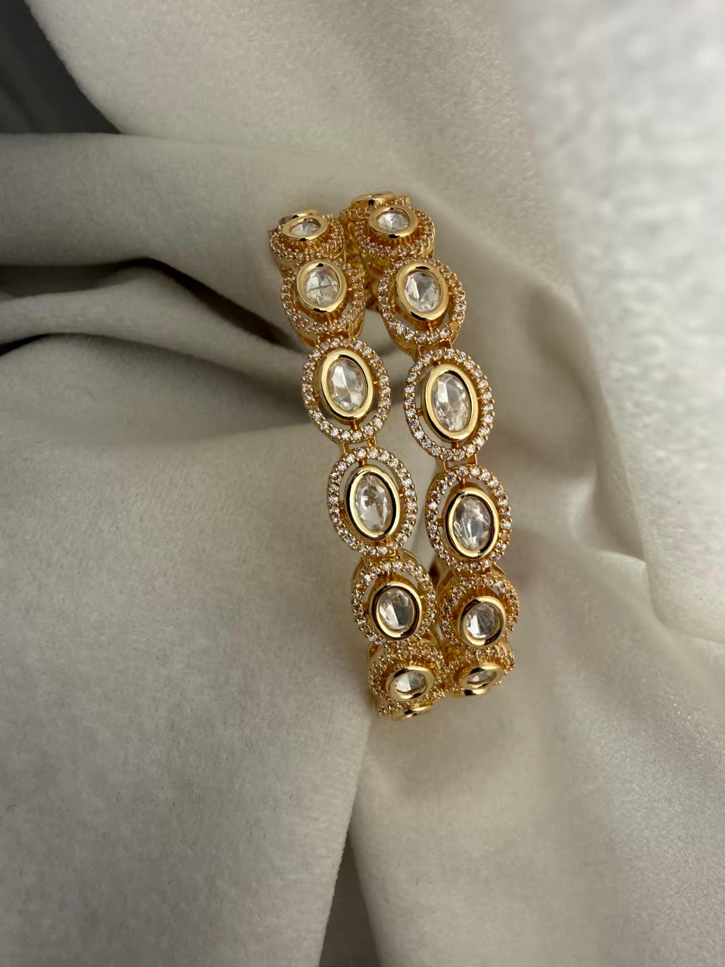 Premium Oval Kundan Stone Bangles 2.6Size