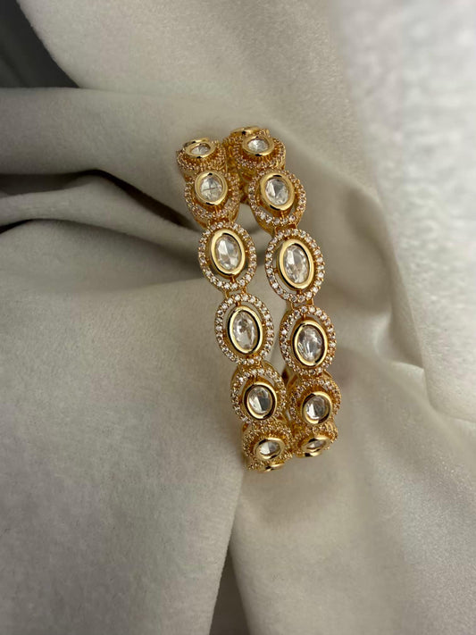 Premium Oval Kundan Stone Bangles 2.6Size