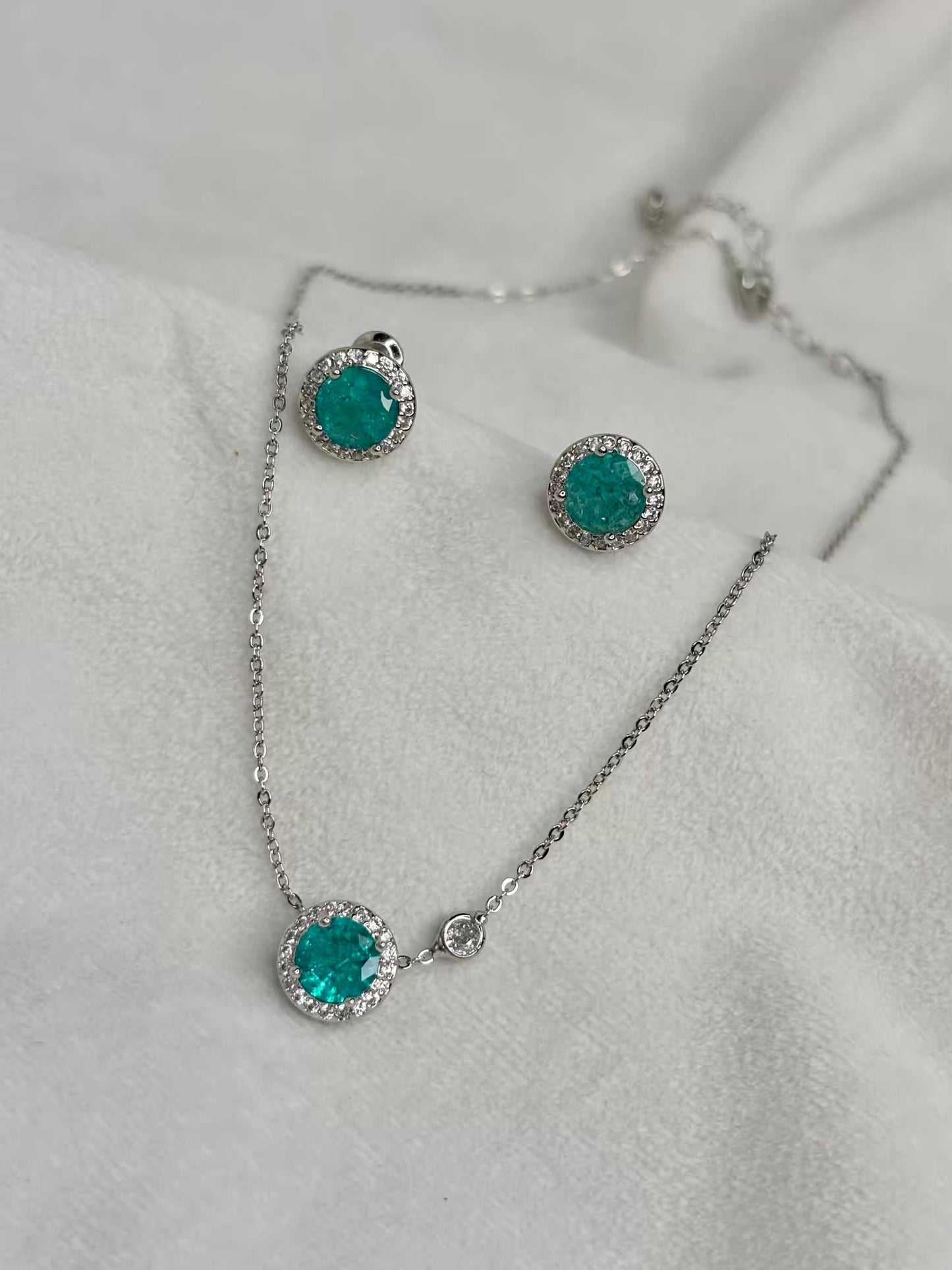 Blue Topaz Necklace And Ear Studds Silver Plated Premium Necklace