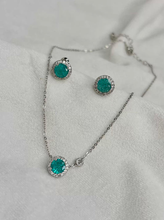 Blue Topaz Necklace And Ear Studds Silver Plated Premium Necklace
