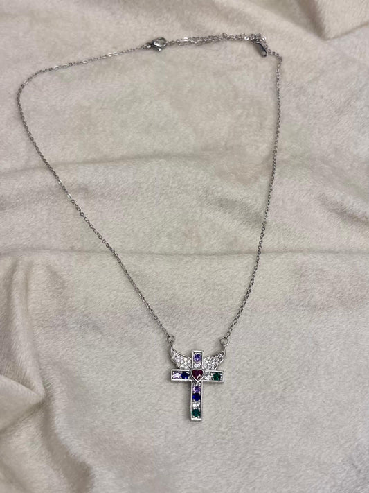 Silver Cross Gemstone Necklace Silver Plated Premium Necklace