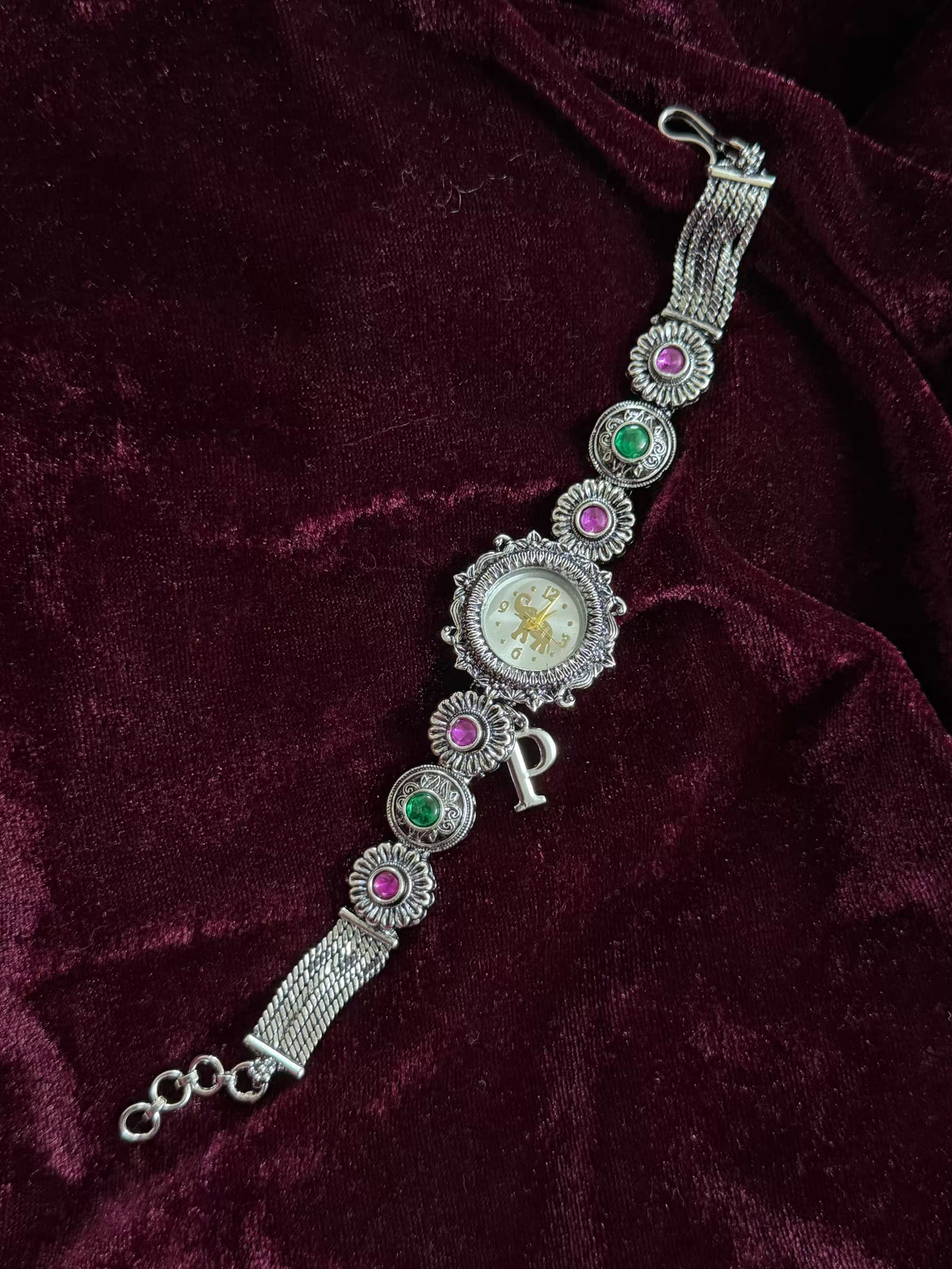 Royal Rajwada Inspired Silver-Tone Navratri Oxidised Heritage Watch